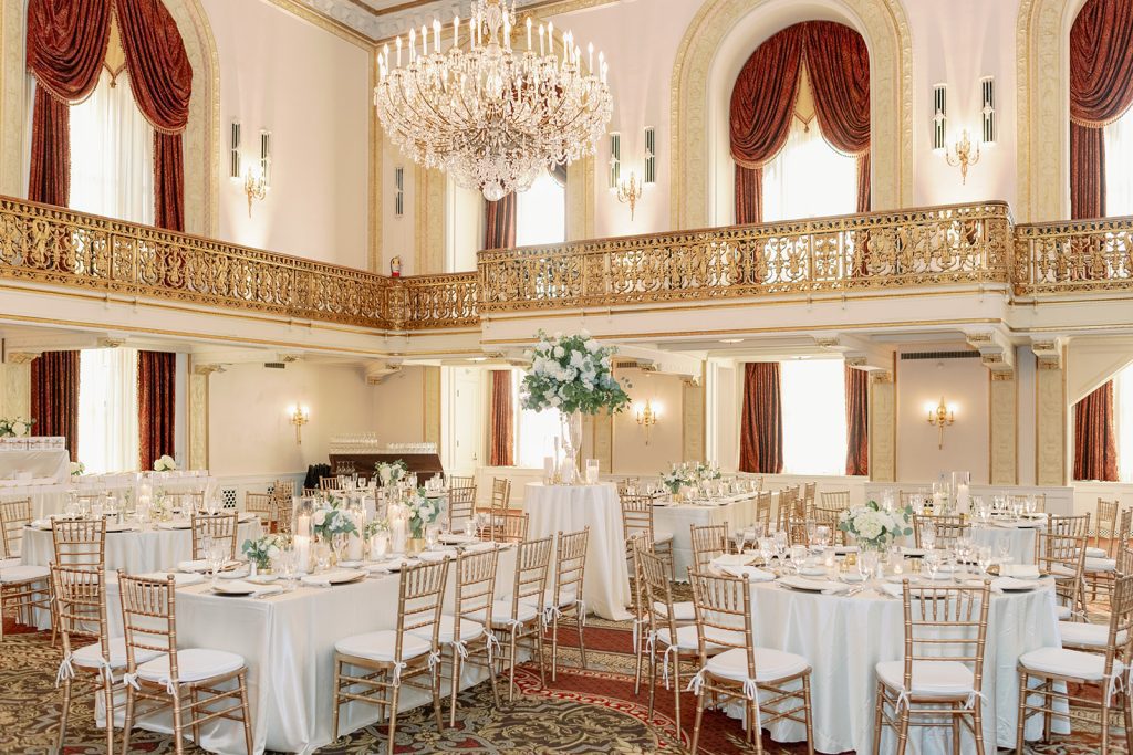 Timeless candlelit wedding reception Grand Ballroom Omni William Penn hotel Pittsburgh