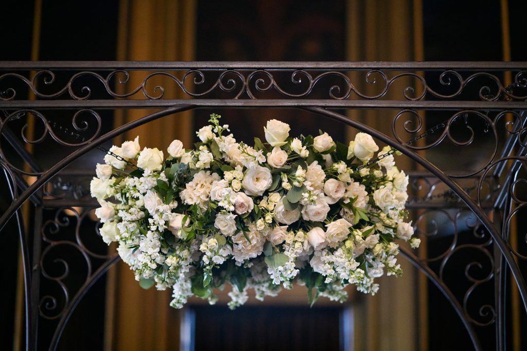 wedding ceremony floral chandelier 