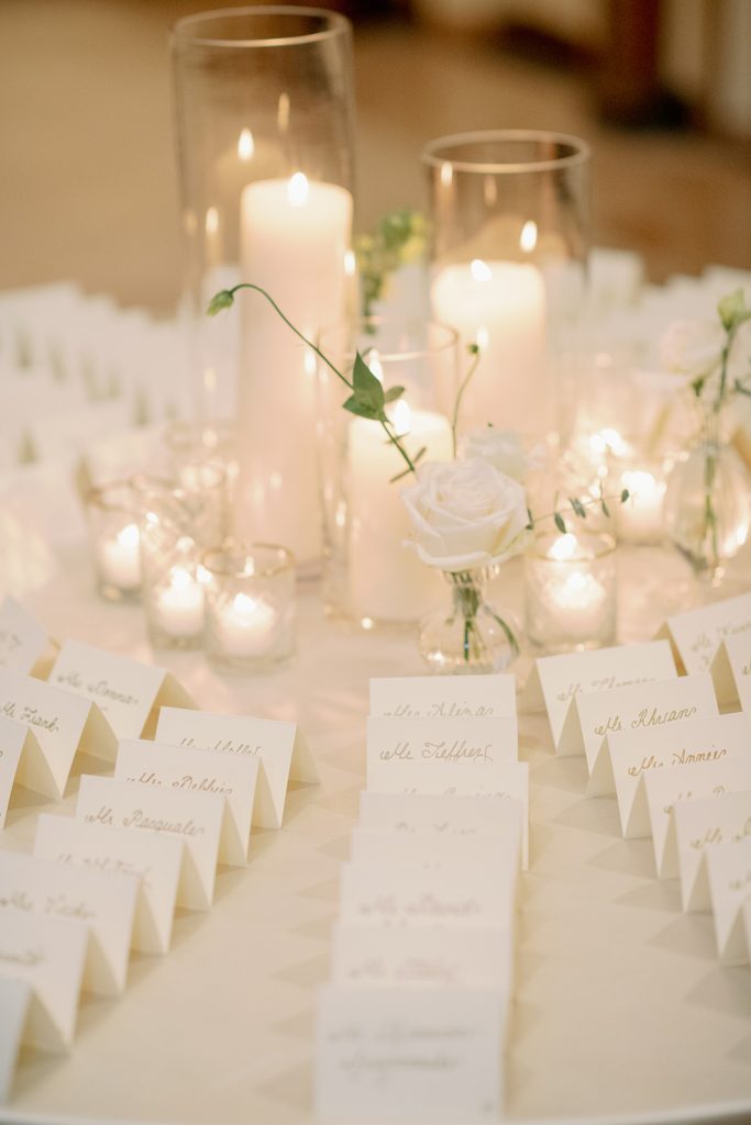 Timeless Candlelit wedding escort card table display
