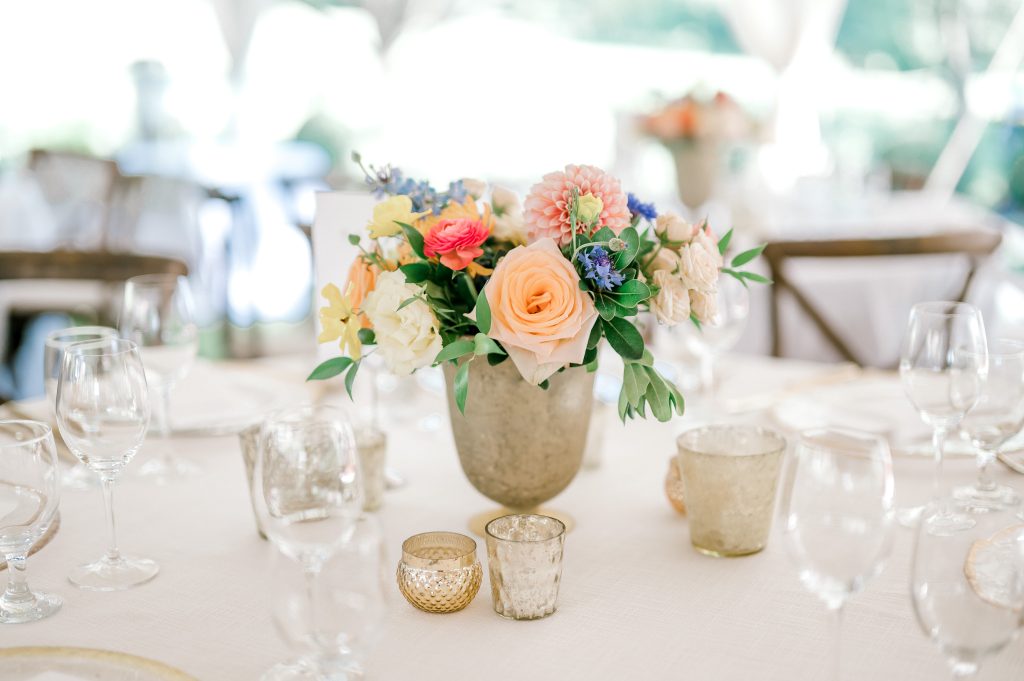 summer garden party wedding guest table centerpiece