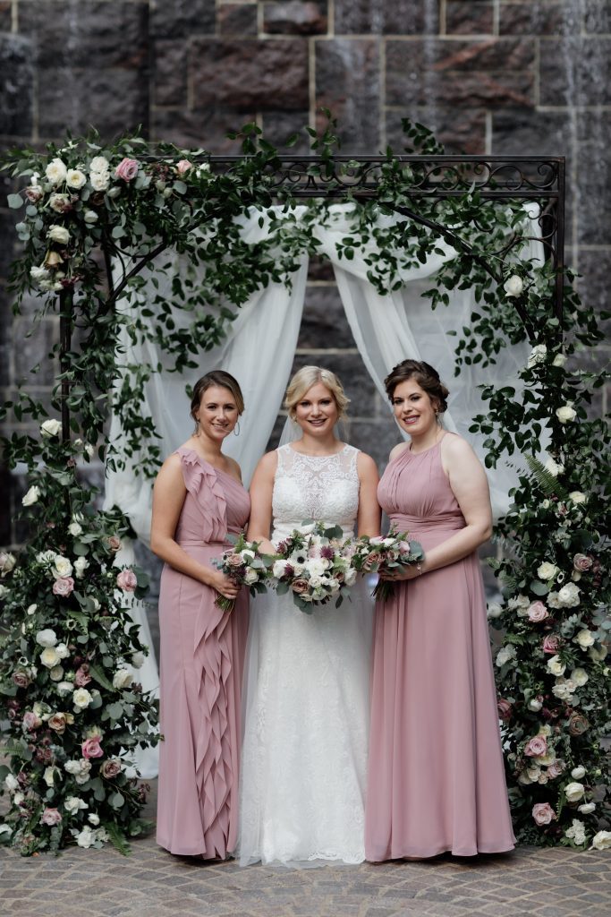 vintage and romantic garden wedding bride and bridesmaids