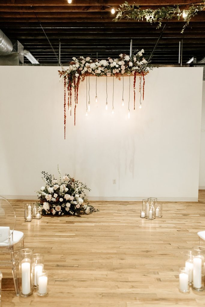 Custom wedding ceremony floral installation Slate Studio Pittsburgh Strip District
