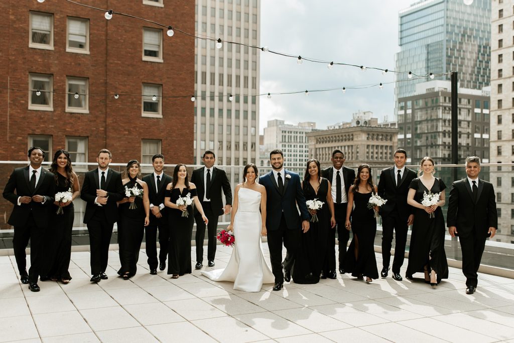 modern glamorous wedding bridal party portrait outdoor photography
