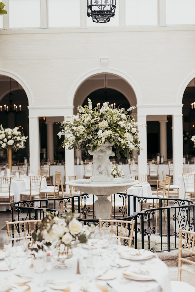 Fox Chapel Golf Club atrium fountain statement floral design