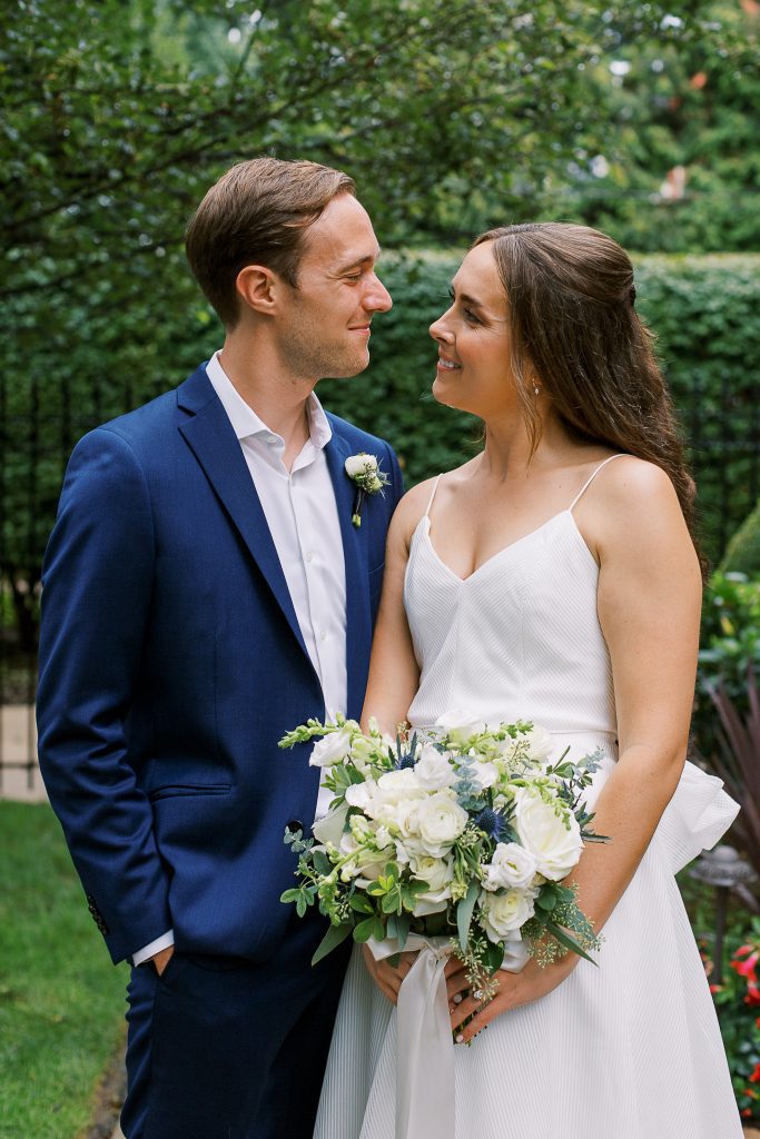 bride and groom outdoor wedding portrait Phipps Conservatory