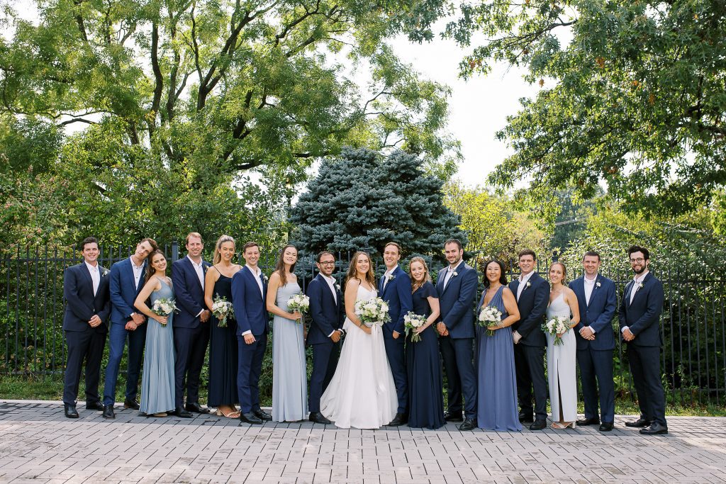 cool toned summer wedding bridal part outdoor portrait shades of blue