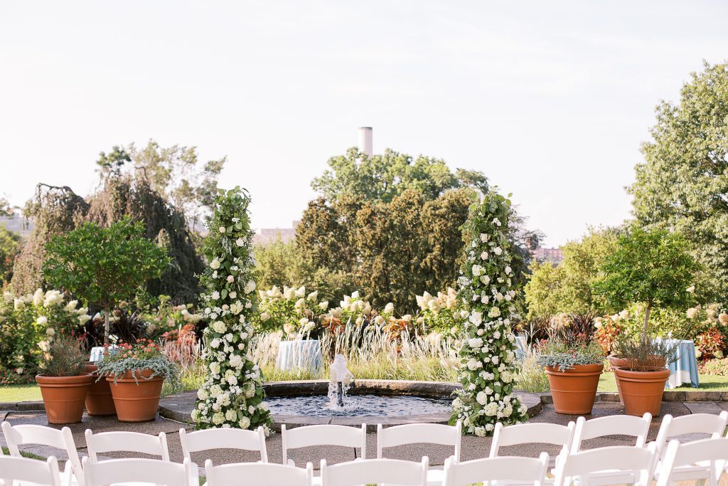 Phipps Conservatory garden wedding ceremony floral columns