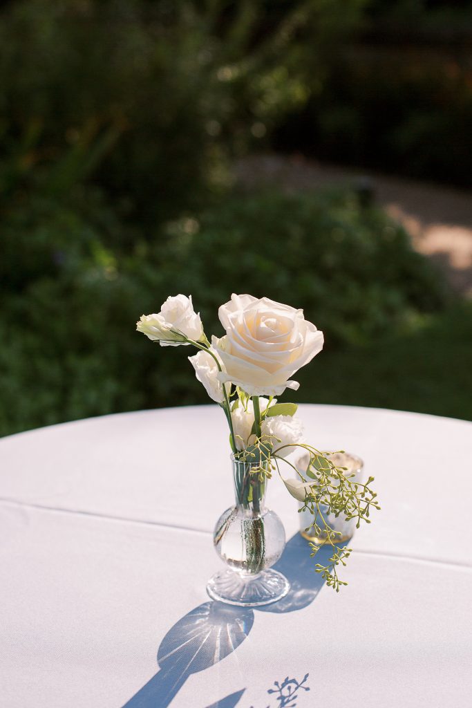 Phipps Conservatory outdoor garden wedding cocktail hour table bud vase